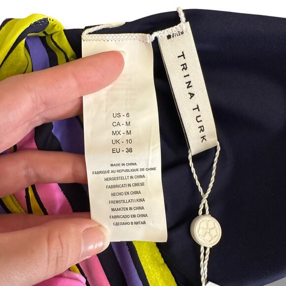 Trina Turk Swim Bikini‎ Top Medium US 6 Zebra Print Multicolor Stripe Halter NWT - Picture 2 of 9